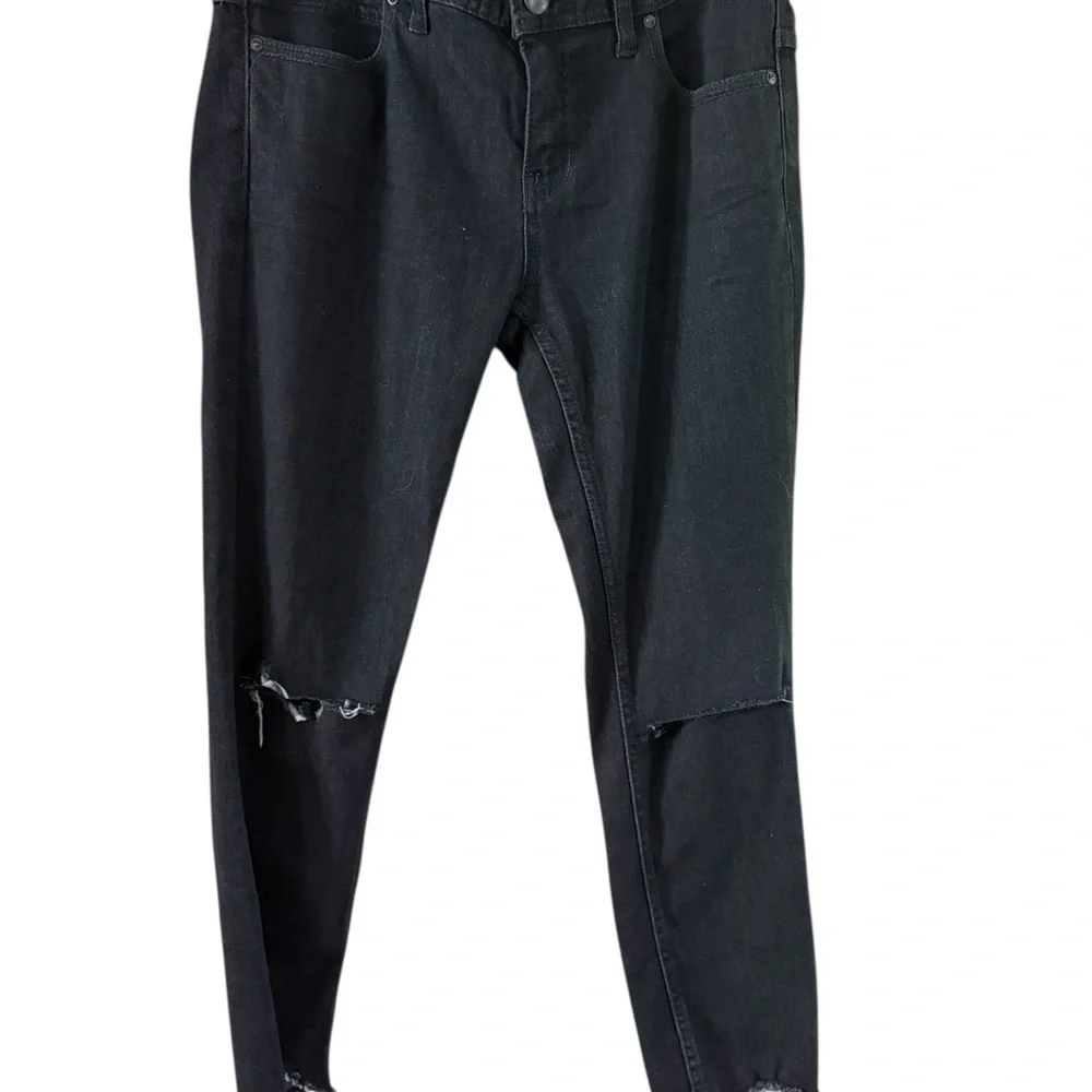 Free People Black Ribbed Straight Leg Jeans